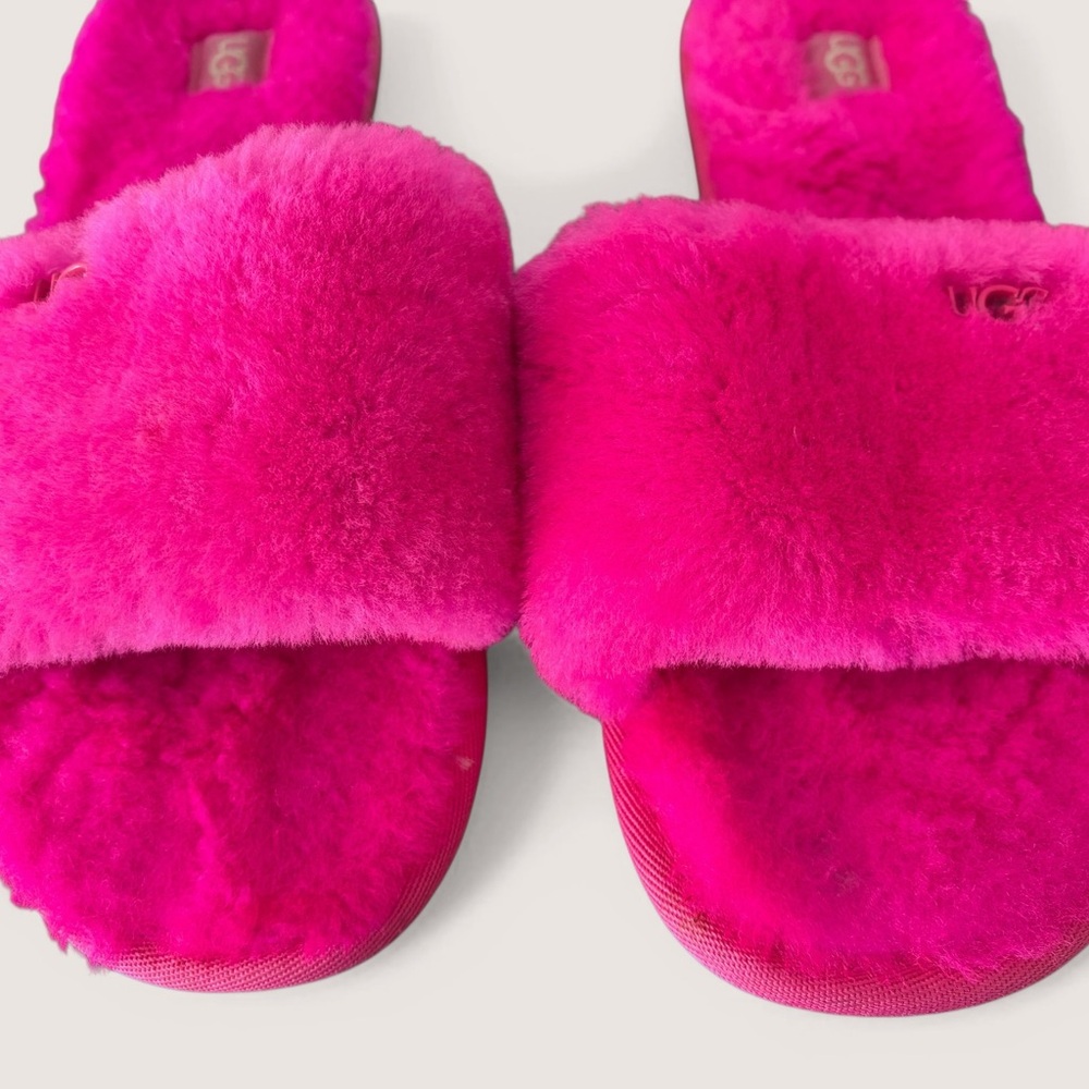 UGG Vibrant Pink Plush Slide Slippers - Picture 9 of 12